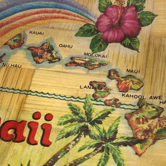 Hawaiian 🌺 Islands 🏝 Handpainted Palm 🌴 Frond Plate 70s vibrant retro vibe - Picture 15 of 17